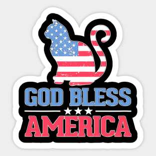 4th Of July God Bless America Cat American Flag Sticker